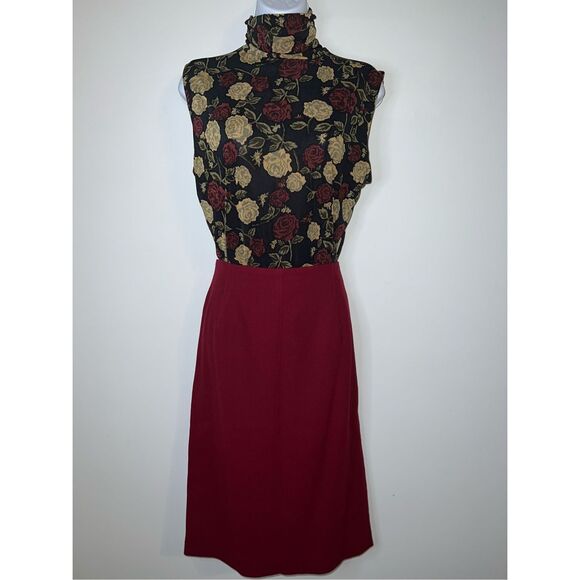 Vintage Deep Wine Red 100% Wool Knee-Midi Skirt 14 - Picture 2 of 7